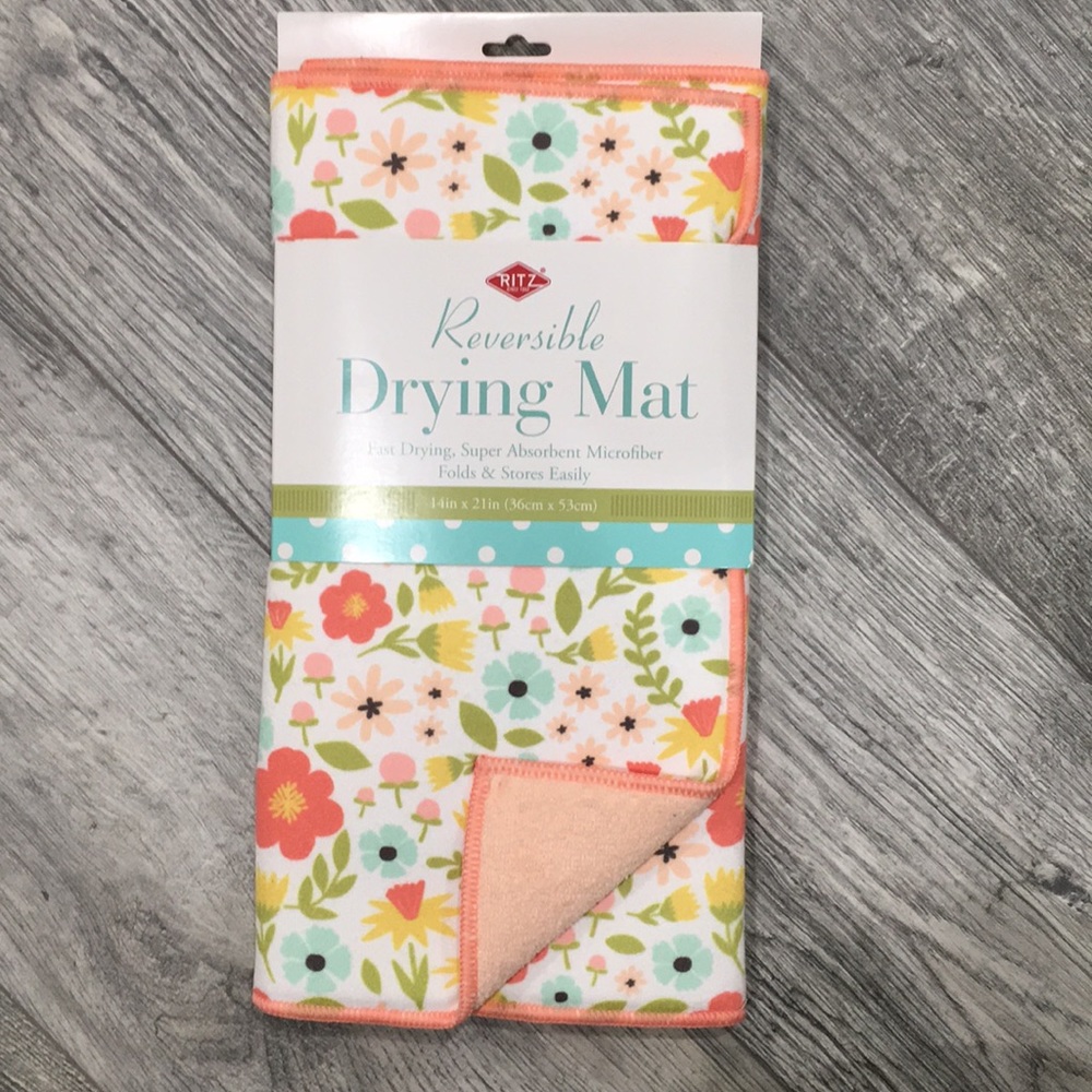 Ritz Reversible Microfiber Drying Mat Floral/Peach